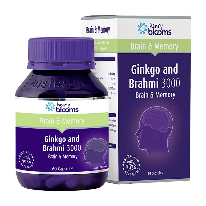 Ginkgo and Brahmi 3000 Henry Blooms hỗ trợ tăng cường trí não 60 viên Ginkgo and Brahmi 3000 Henry Blooms hỗ trợ tăng cường trí não 60 viên