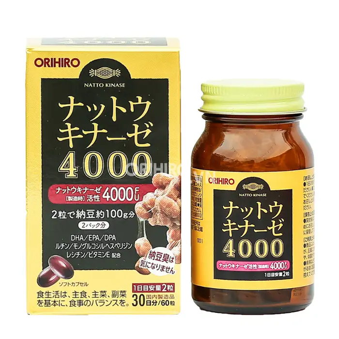 Nattokinase 4000FU Orihiro giúp tăng cường tuần hoàn máu não 60 viên Nattokinase 4000FU Orihiro giúp tăng cường tuần hoàn máu não 60 viên