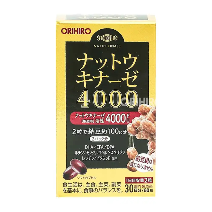 Nattokinase 4000FU Orihiro giúp tăng cường tuần hoàn máu não 60 viên Nattokinase 4000FU Orihiro giúp tăng cường tuần hoàn máu não 60 viên