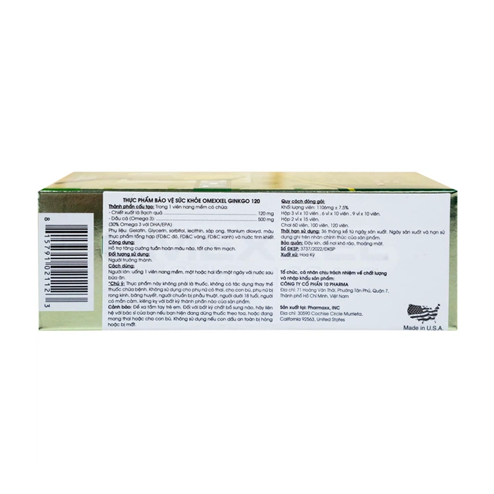 Omexxel Ginkgo 120 Excelife tăng cường tuần hoàn máu não 30 viên Omexxel Ginkgo 120 Excelife tăng cường tuần hoàn máu não 30 viên