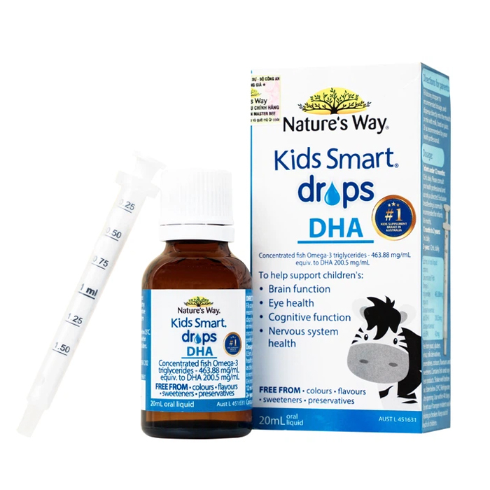 Kids Smart Drops DHA 20ml Nature's Way thúc đẩy sự phát triển của não bộ và hệ thần kinh ở trẻ nhỏ Kids Smart Drops DHA 20ml Nature's Way thúc đẩy sự phát triển của não bộ và hệ thần kinh ở trẻ nhỏ