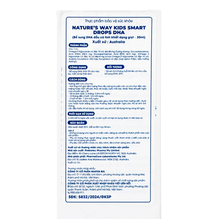 Kids Smart Drops DHA 20ml Nature's Way thúc đẩy sự phát triển của não bộ và hệ thần kinh ở trẻ nhỏ Kids Smart Drops DHA 20ml Nature's Way thúc đẩy sự phát triển của não bộ và hệ thần kinh ở trẻ nhỏ