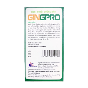 Hoạt Huyết Dưỡng Não Ginpro Syntech hỗ trợ hoạt huyết, tuần hoàn máu não 100 viên