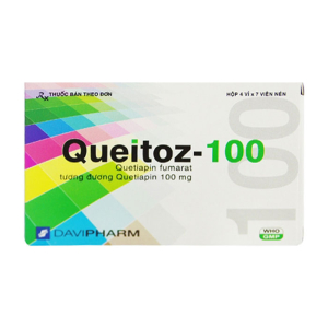 Queitoz 100 Davipharm điều trị tâm thần phân liệt, rối loạn lưỡng cực 28 viên