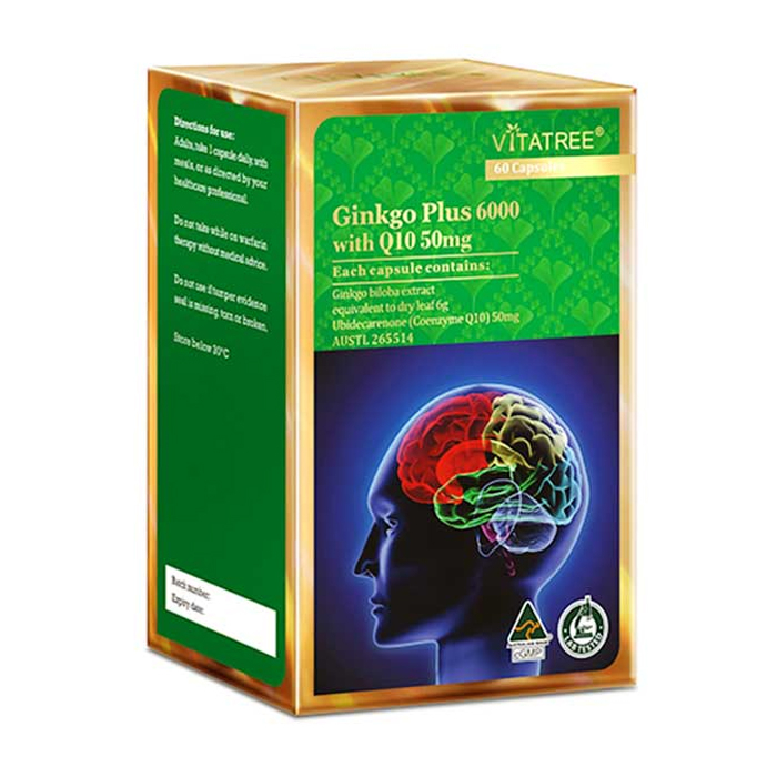 Vitatree Ginkgo Plus 6000 With Q10 50Mg 60 viên Vitatree Ginkgo Plus 6000 With Q10 50Mg 60 viên